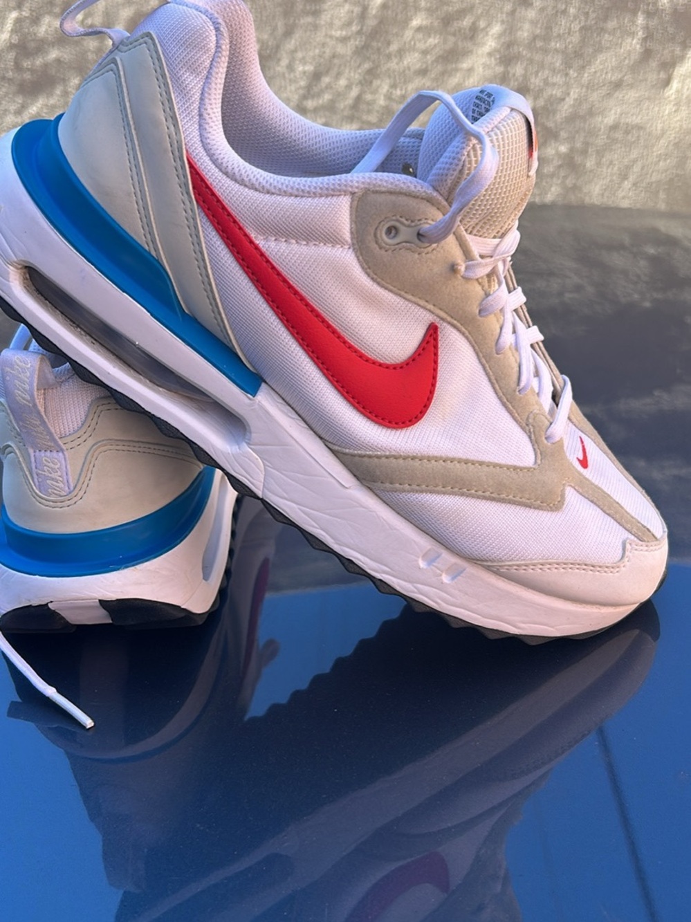 Nike Men’s Athletic Shoes White with Red Swoosh and Blue Accents